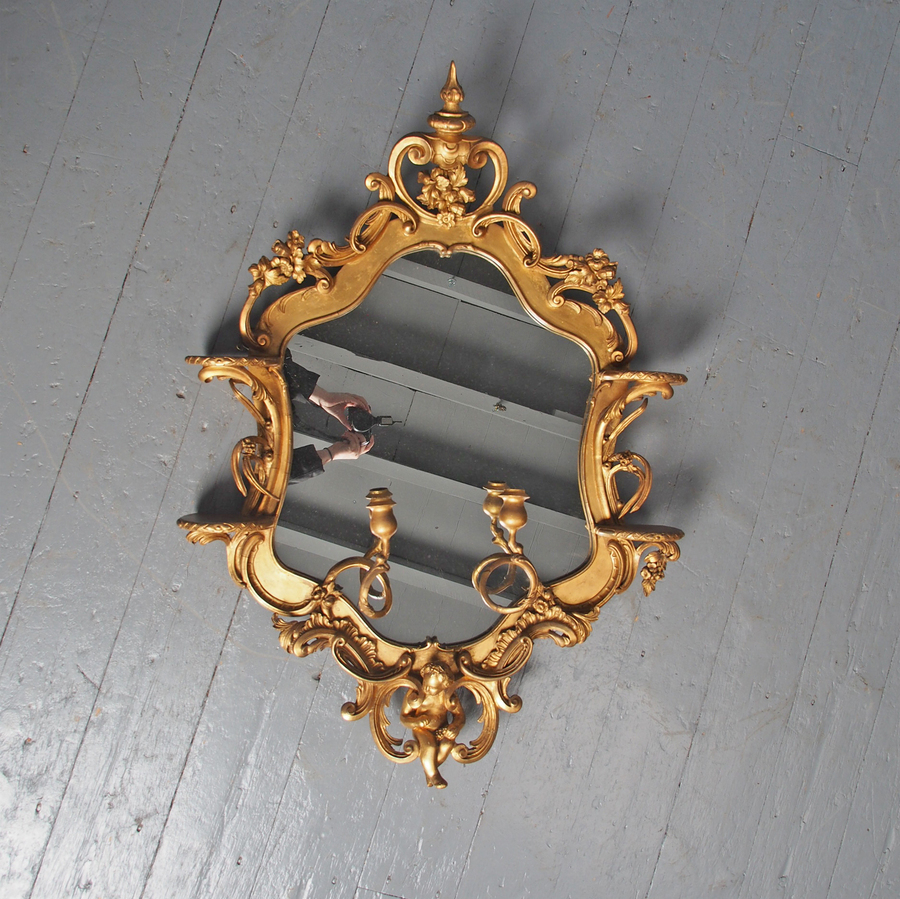 Antique Victorian French Giltwood Girandole Mirror