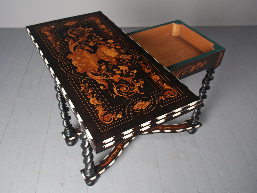 Antique North Italian Marquetry and Ebonised Walnut Games Table