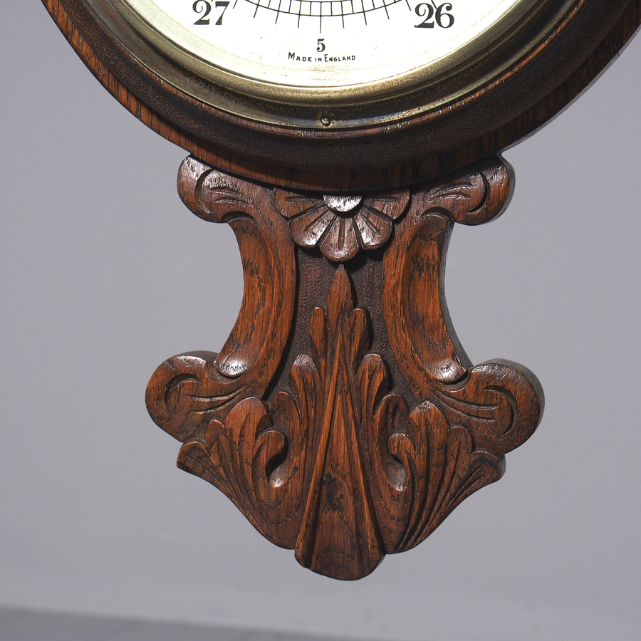 Antique Edwardian Carved Oak Barometer and Thermometer