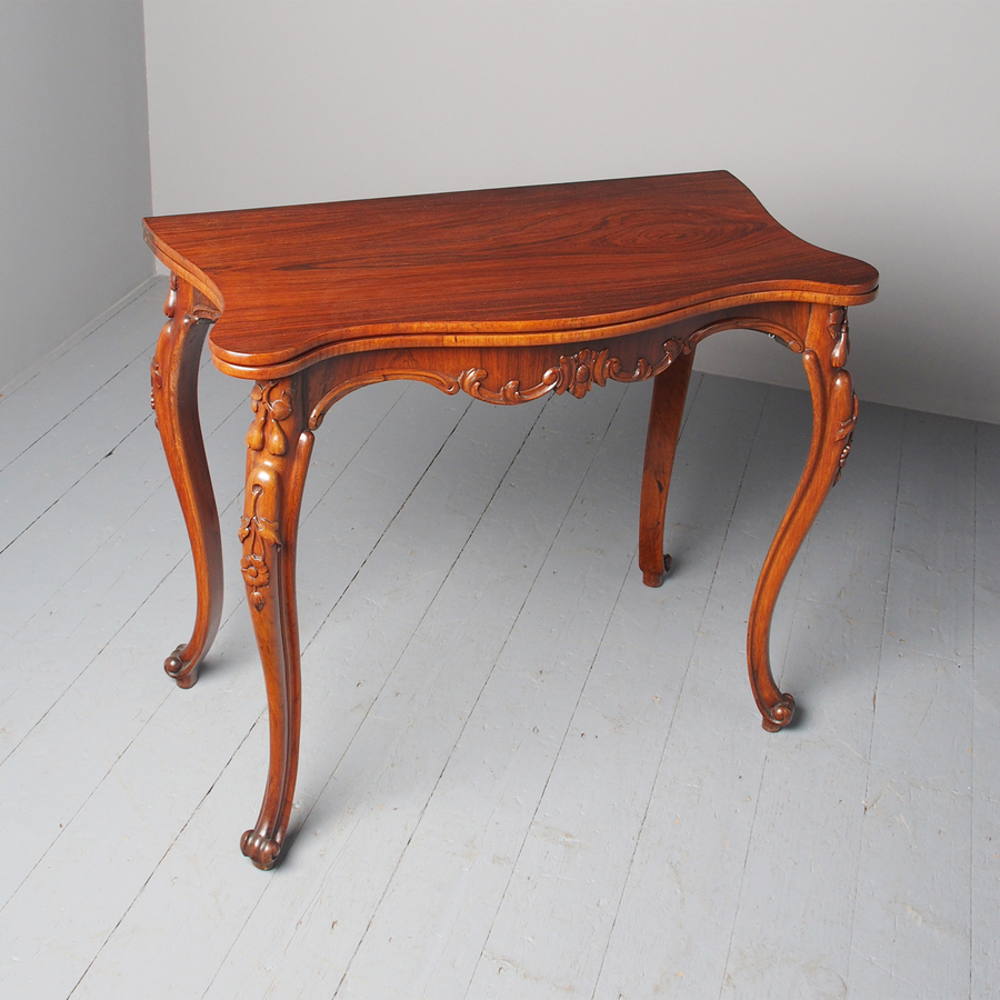 Antique French Victorian Rosewood Foldover Tea Table
