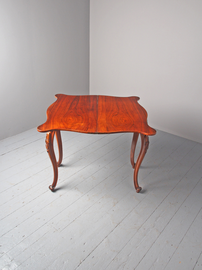 Antique French Victorian Rosewood Foldover Tea Table