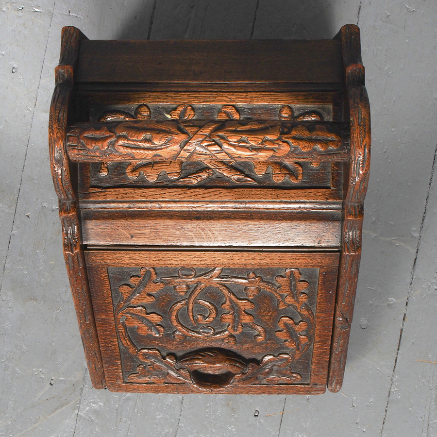 Antique Victorian Carved Oak Coal Bin