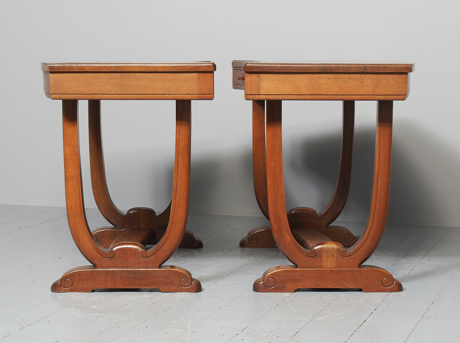 Antique Pair of Curved Oak Side Tables by Whytock and Reid