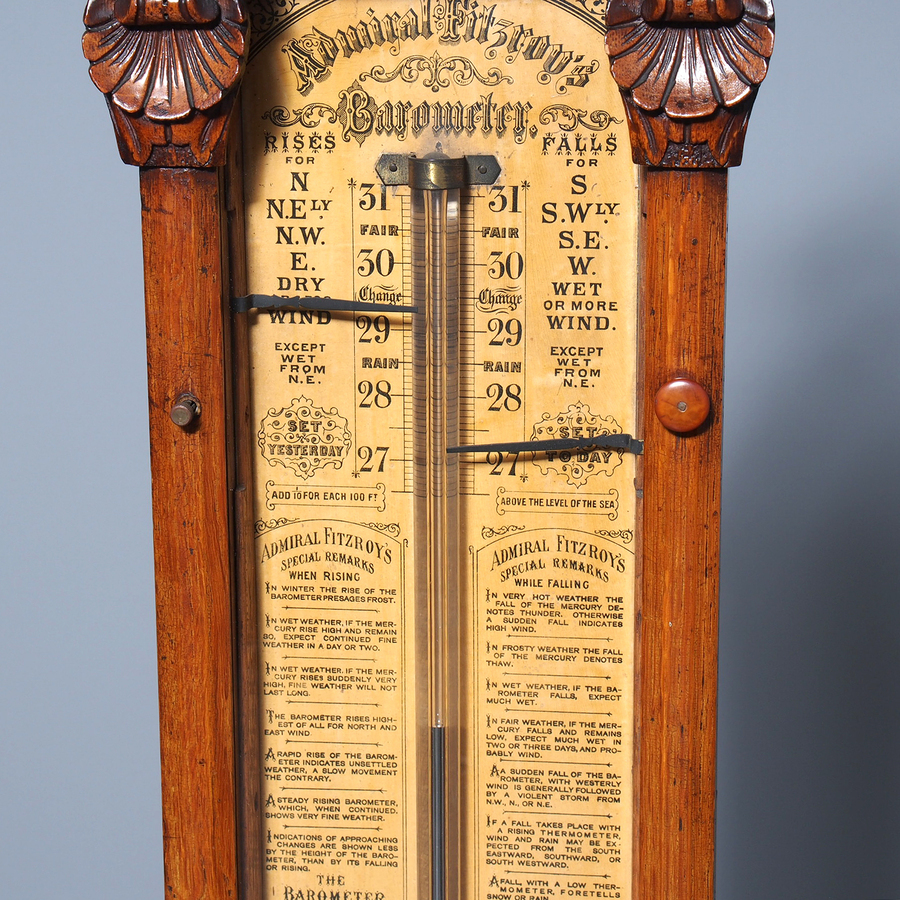 Antique Victorian Carved Oak Admiral Fitzroy Barometer