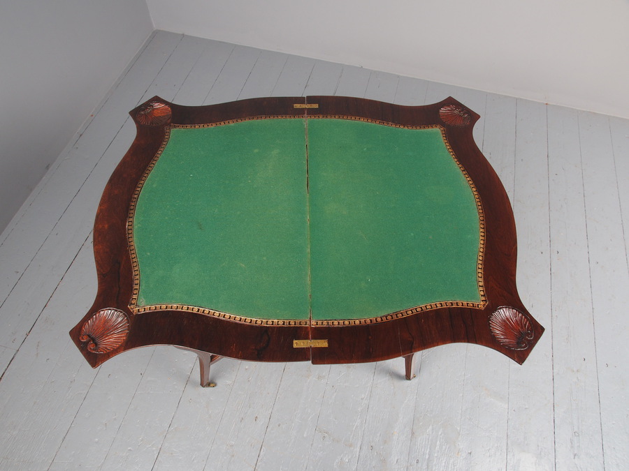 Antique Victorian Inlaid Rosewood Serpentine Games Table