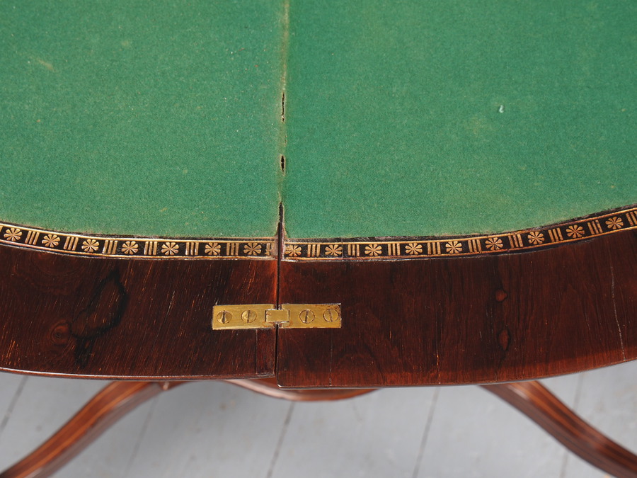 Antique Victorian Inlaid Rosewood Serpentine Games Table