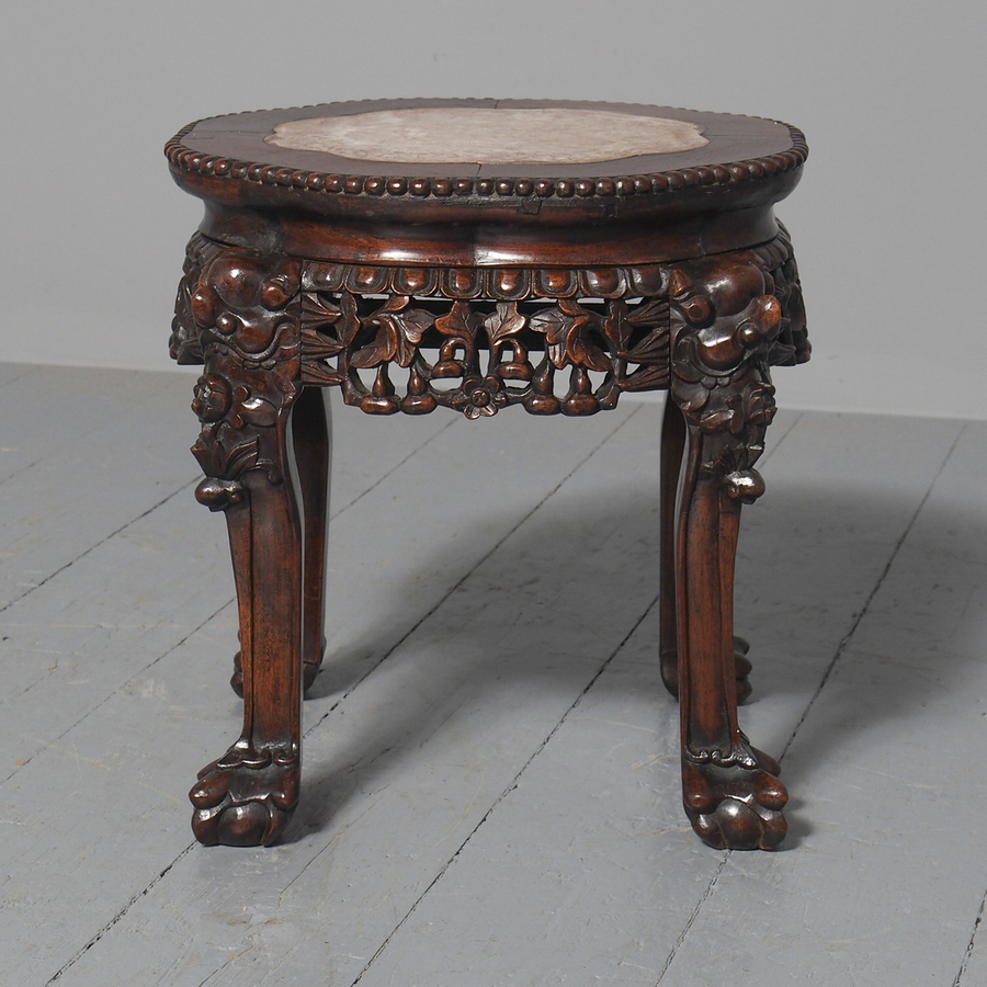 Antique Chinese Qing Dynasty Huanghuali Marble Top Table
