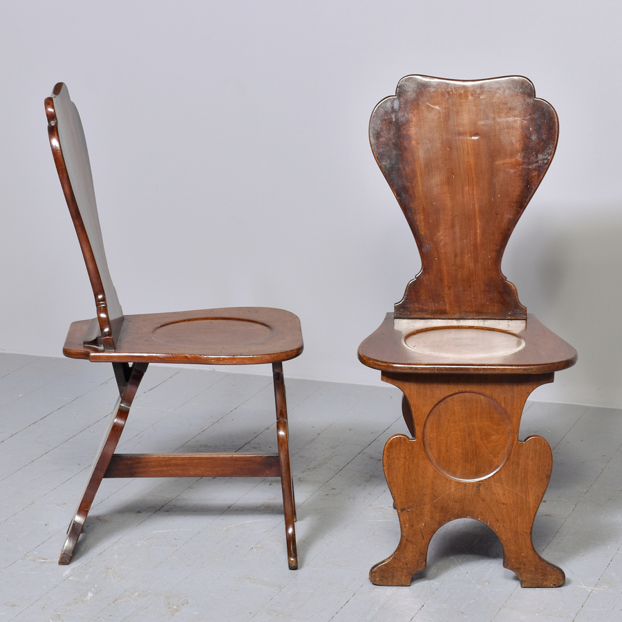 Antique Pair of 18th Century Mahogany Sgabello Hall Chairs 