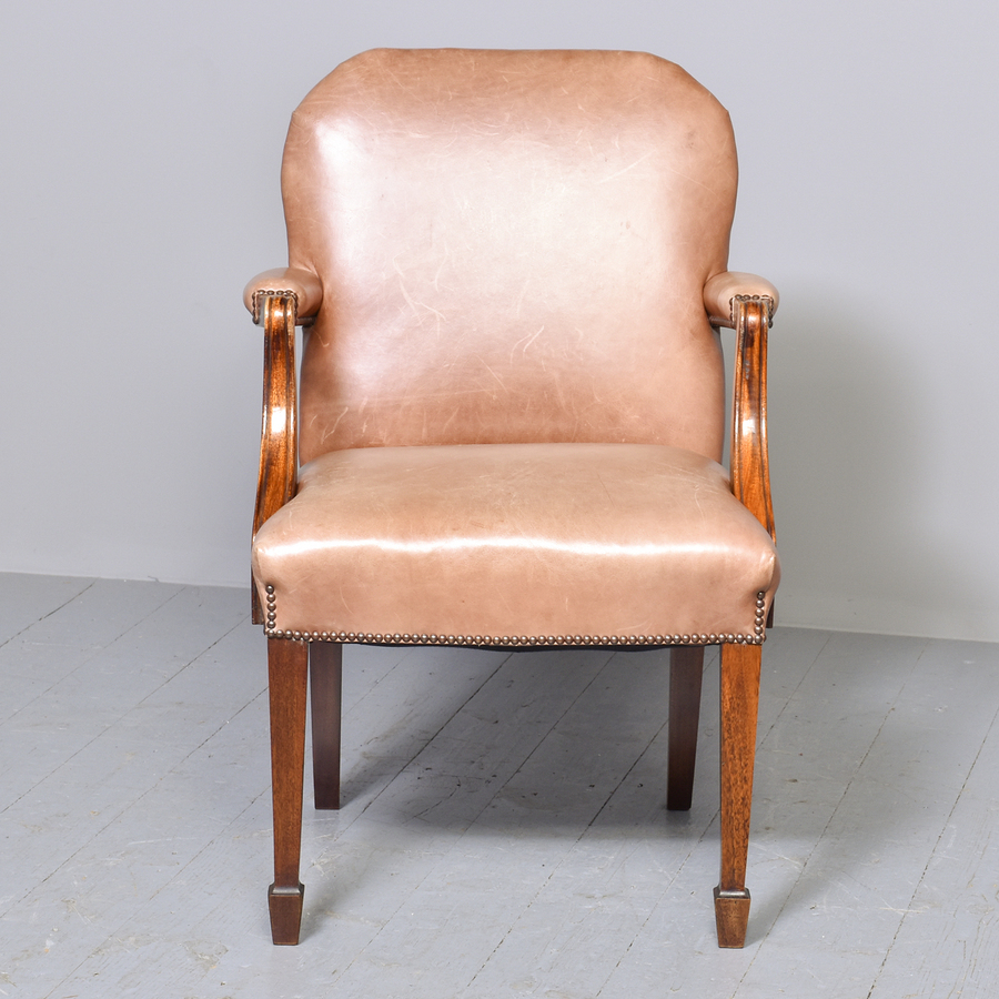 Antique Leather Upholstered Mahogany Library Chair