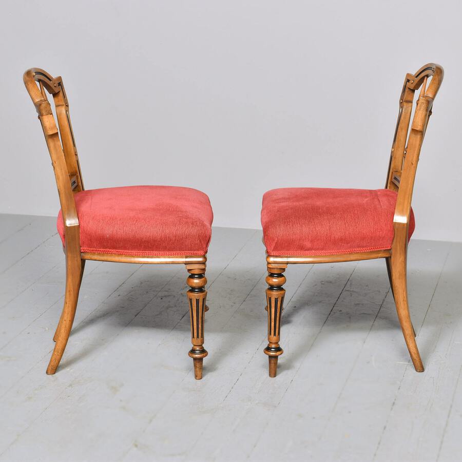 Antique Pair of Victorian Walnut and Ebonized Side Chairs
