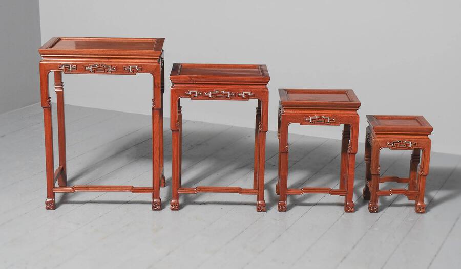 Antique Antique Nest of 4 Padouk Chinese Occasional Tables