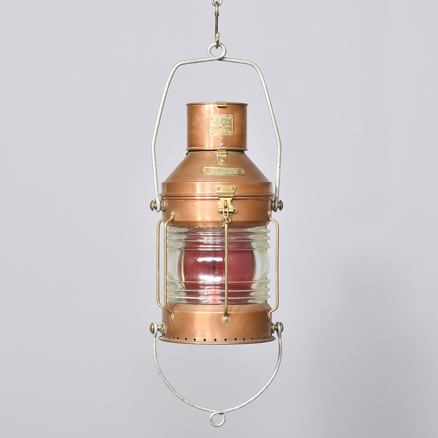 Antique Two Edwardian Brass and Copper Ship’s Lanterns.