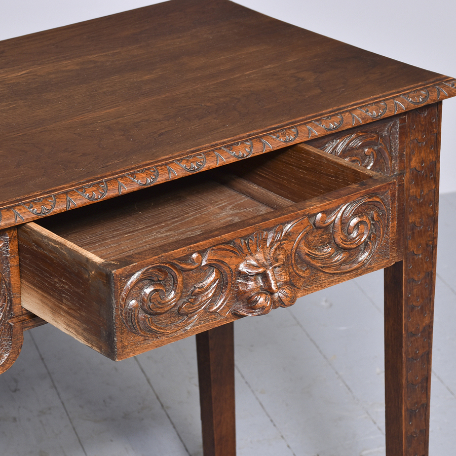 Antique Victorian Carved Oak Side Table