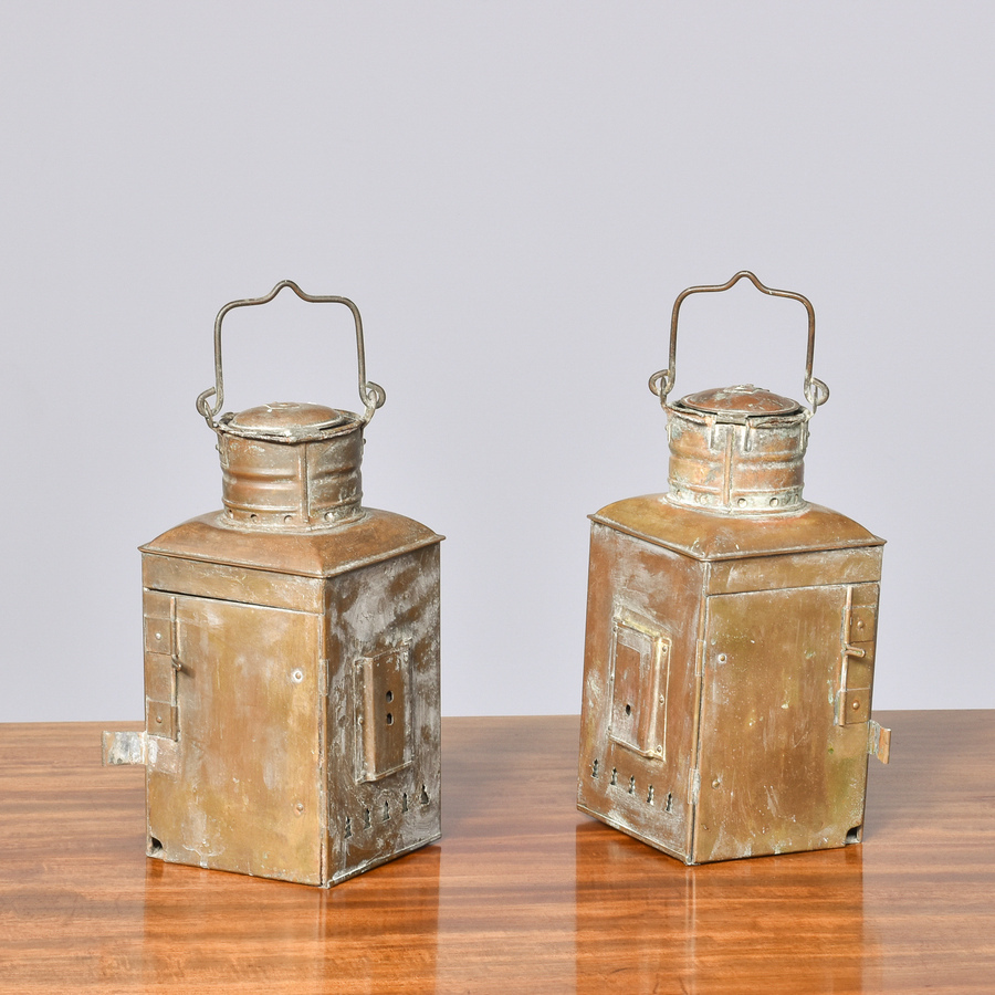 Antique Pair of original Victorian brass ship lanterns 