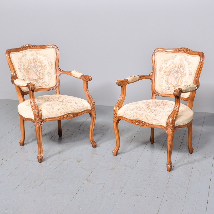 Pair of Louis XV-Style Open Armchairs (Fauteuils).