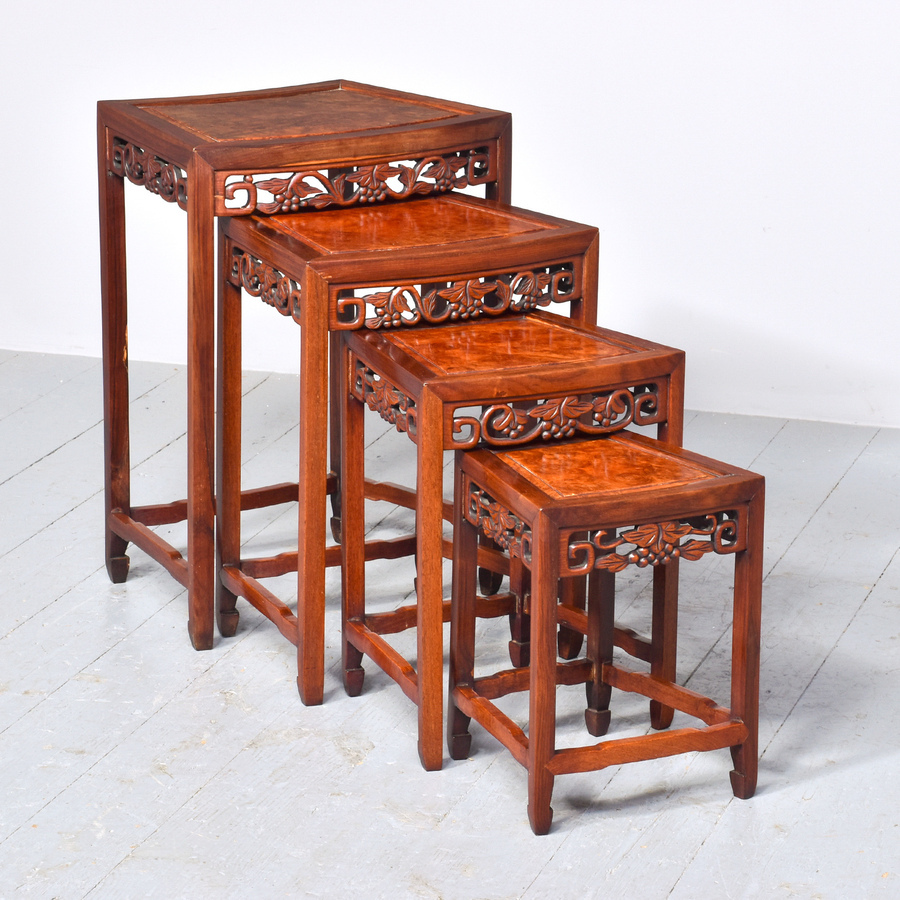Antique Nest of 3 Chinese Qing Dynasty Rosewood and Burr Wood tables