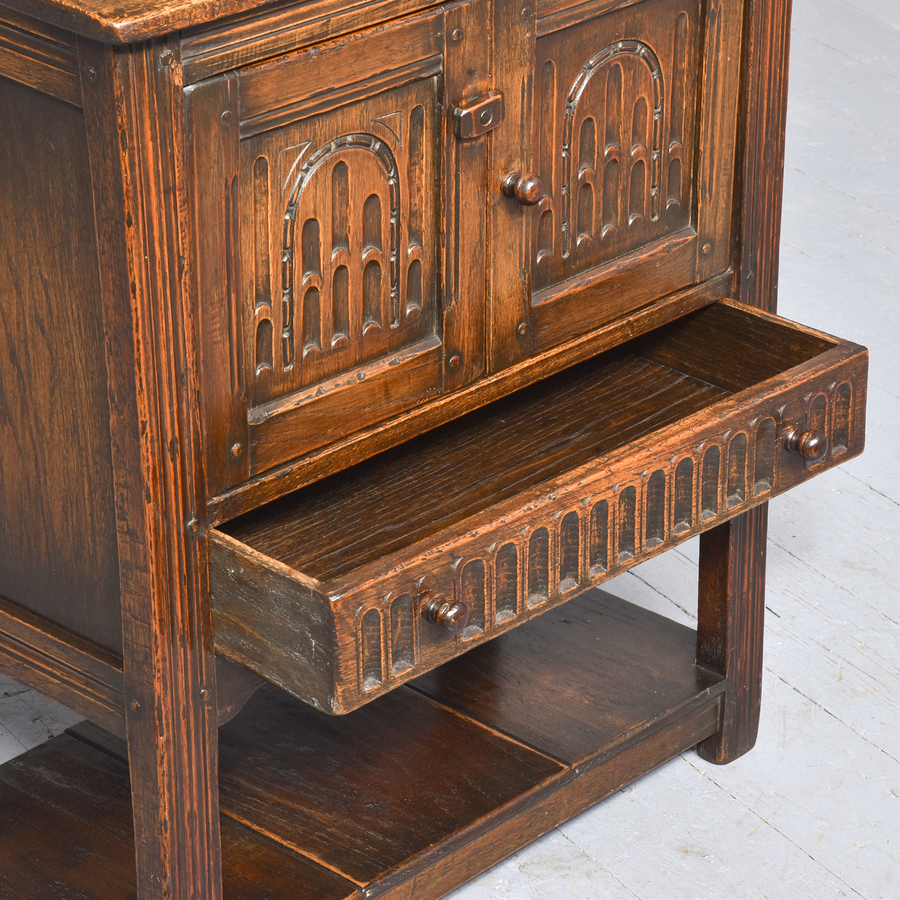 Antique Neat-Sized Jacobean-Style Carved Oak Cabinet