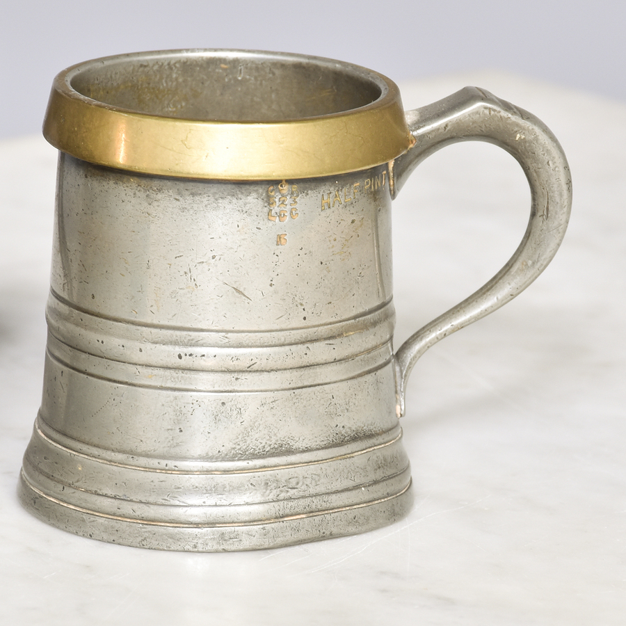 Antique Antique Victorian Pewter and Brass Drinking Mugs – Set of 6