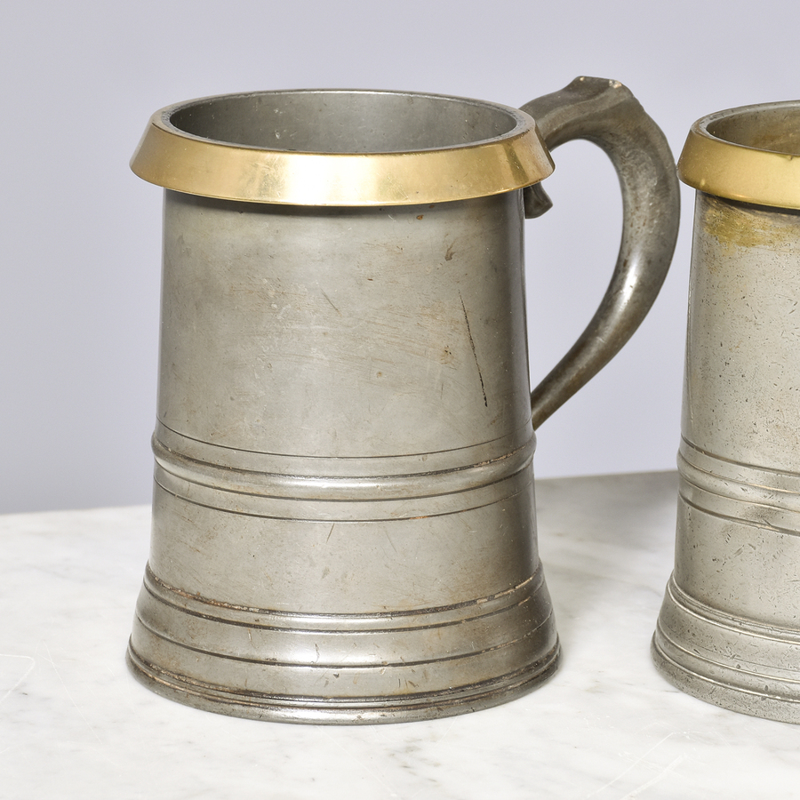 Antique Antique Victorian Pewter and Brass Drinking Mugs – Set of 6