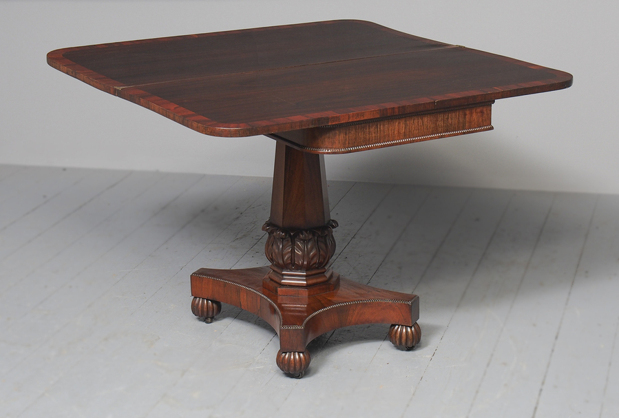 Antique Antique William IV Rosewood Fold Over Tea Table
