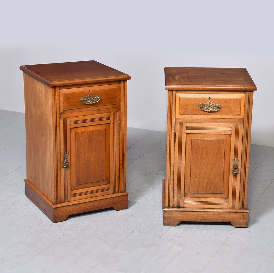 Pair of Late Victorian figured walnut bedside lockers