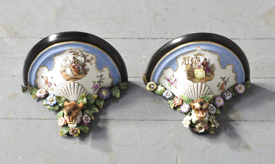 Antique Hand-painted Porcelain Wall Brackets