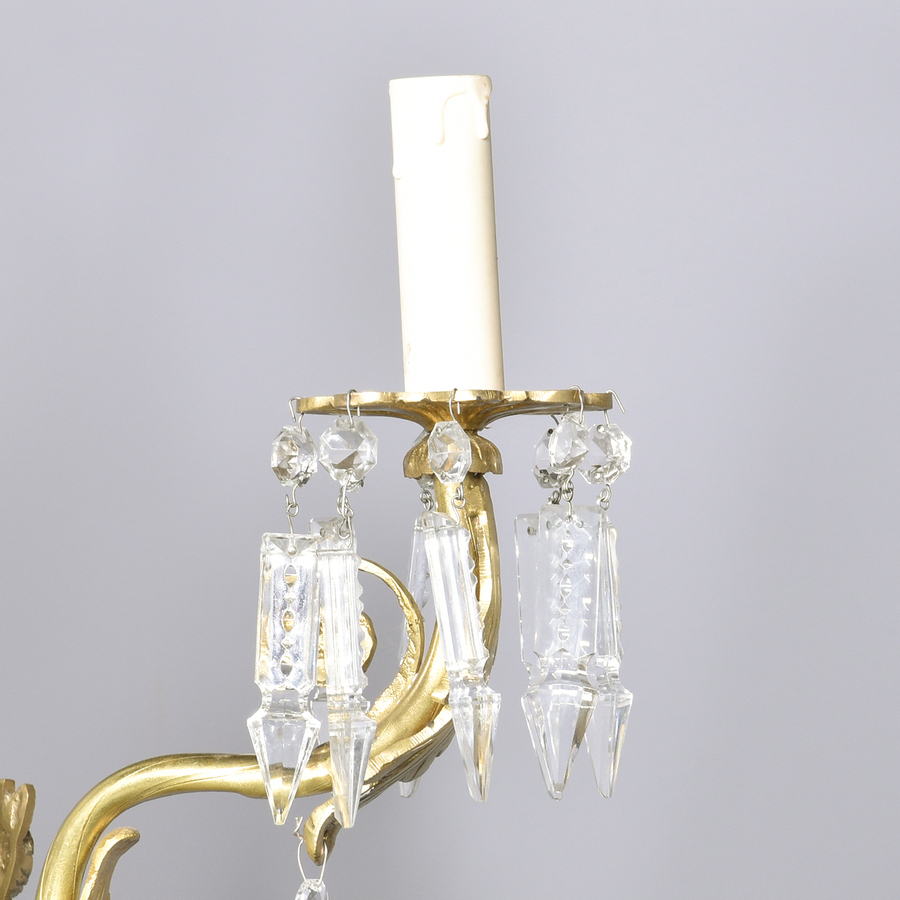 Antique Cut Crystal and Brass Tent and Basket Chandelier