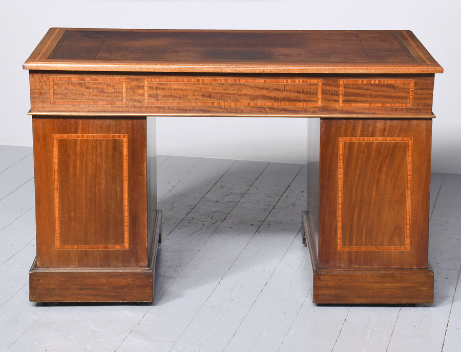 Antique Late Victorian Inlaid Mahogany Kneehole Desk