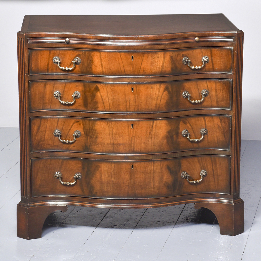 Antique George III Style Neat-sized, Serpentine Front Dark Walnut Chest of Drawers