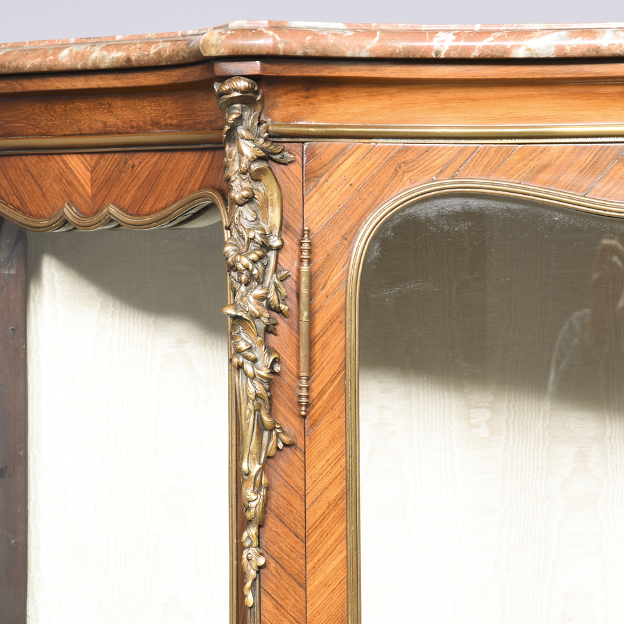 Antique French Kingwood, Serpentine-Front Display Cabinet 