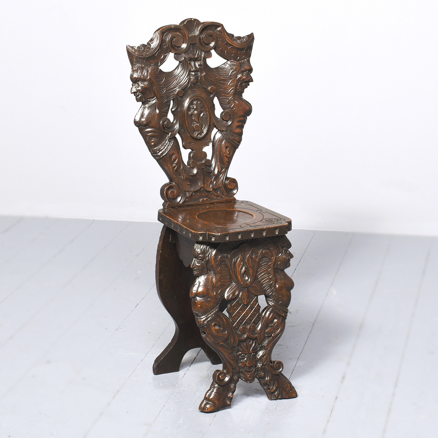 A Neat Sized Carved Italian Sgabello Hall Chair