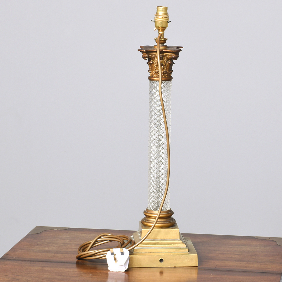 Antique Cast Brass and Glass Corinthian Lamp