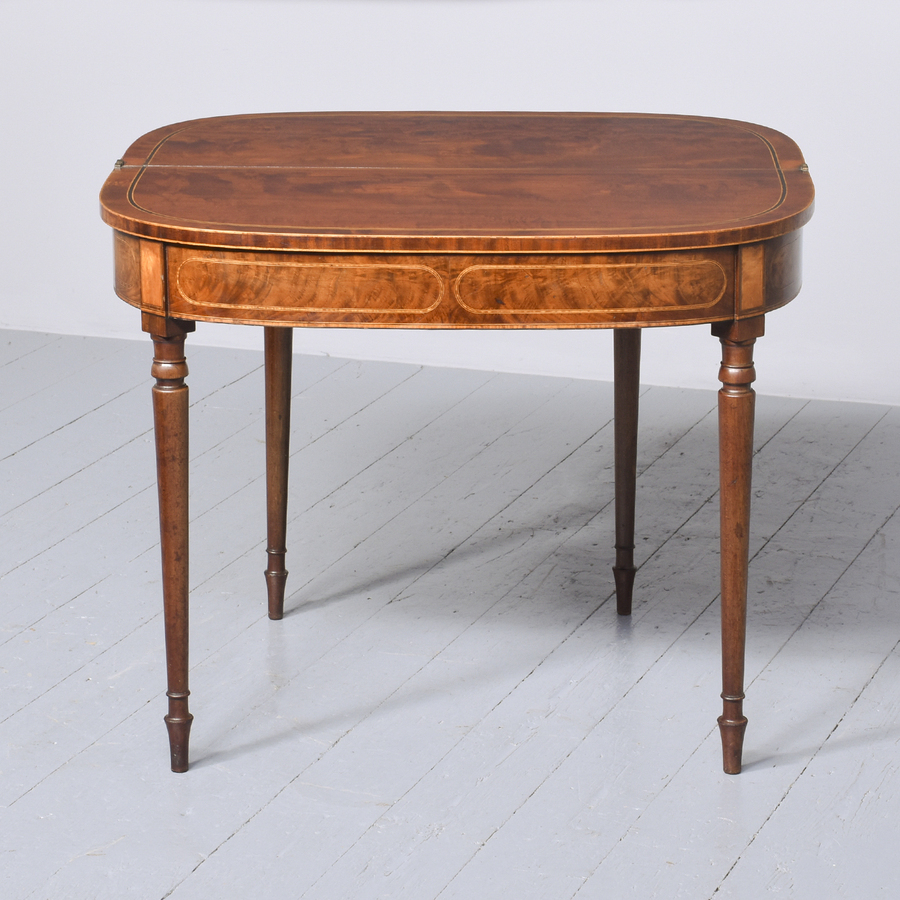 Antique Elegant George III Inlaid Mahogany Fold Over Tea Table 