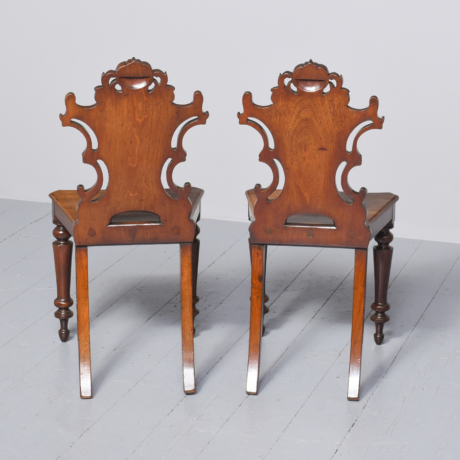 Antique Pair of Victorian Carved Mahogany Hall Chairs