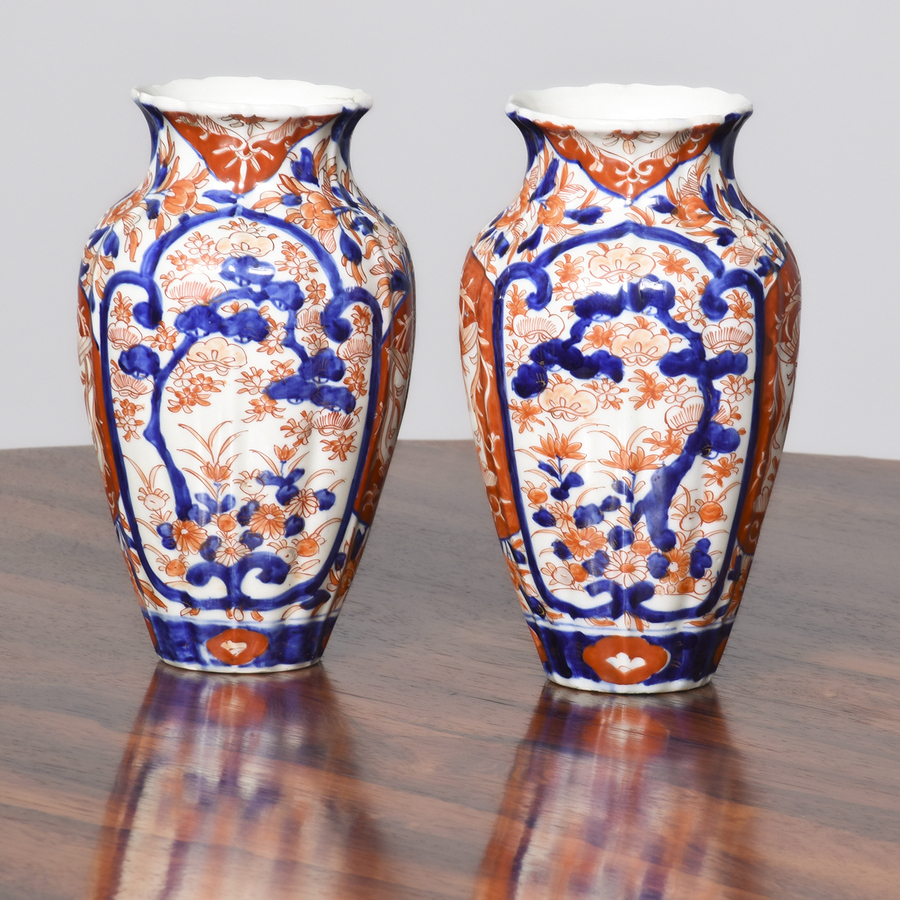 Pair of Fluted Imari Vases