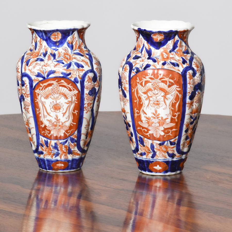 Antique Pair of Fluted Imari Vases