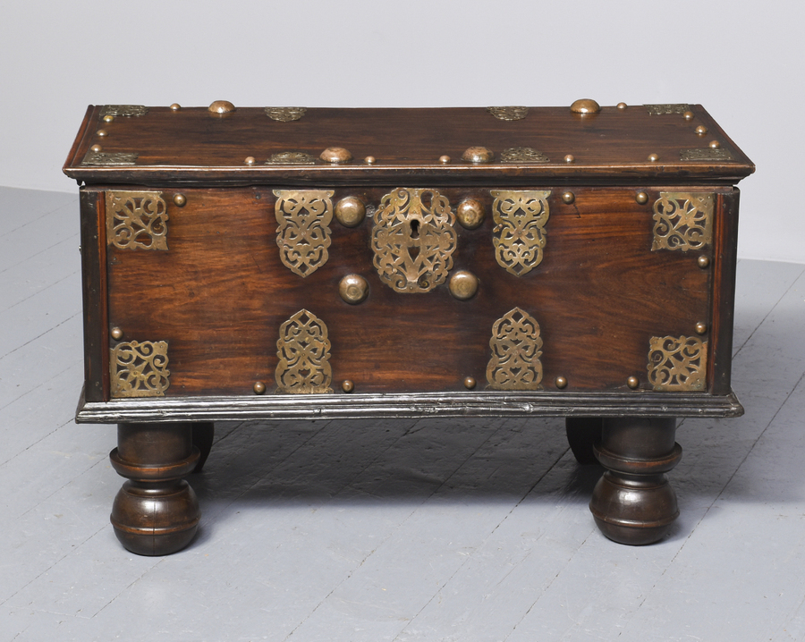 Rare Dutch East Indies Colonial Brass Decorated Rosewood Trunk
