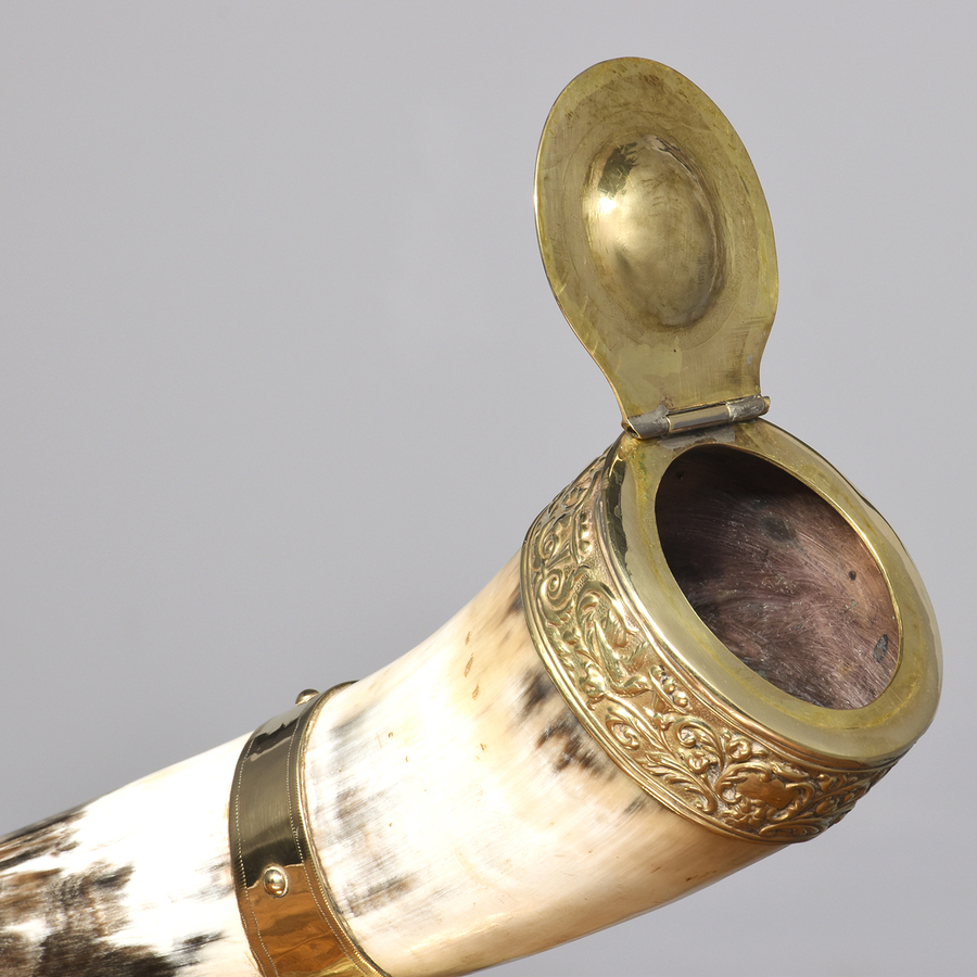 Antique Quality Scandinavian Brass Mounted Horn Drinking Cup