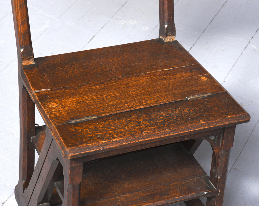 Antique Late Victorian Oak Metamorphic Library Chair