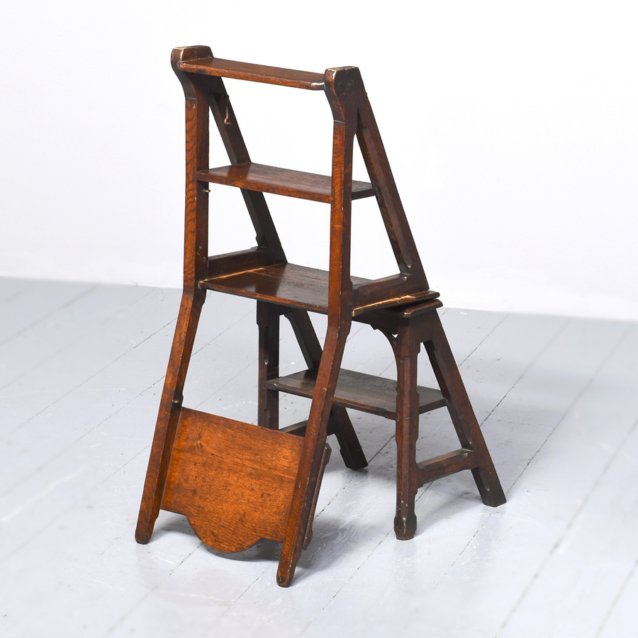 Antique Late Victorian Oak Metamorphic Library Chair