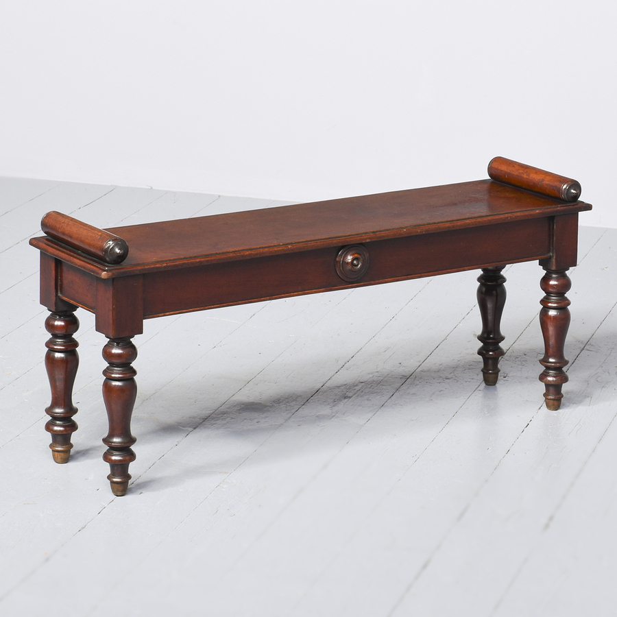 Antique Victorian Mahogany Free-Standing Hall or Window Bench with Bolster Ends