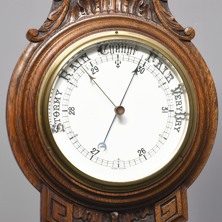 Antique Carved Oak Barometer Thermometer