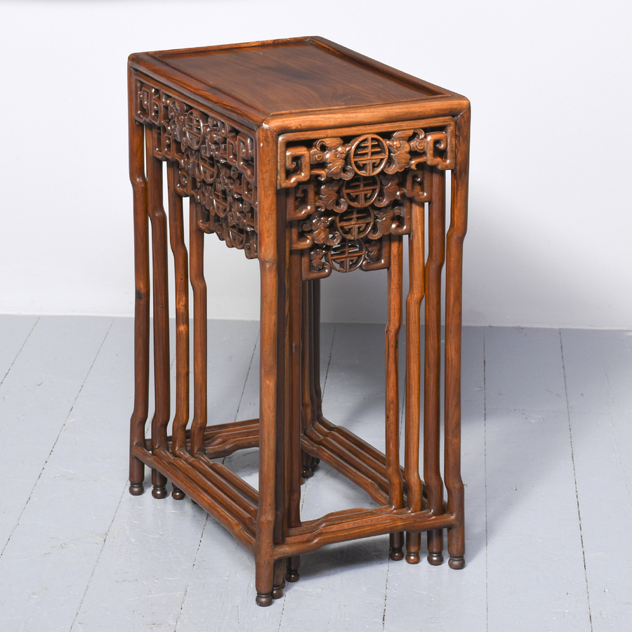 Antique Large-Sized Qing Dynasty Chinese Rosewood Nest of Four Tables