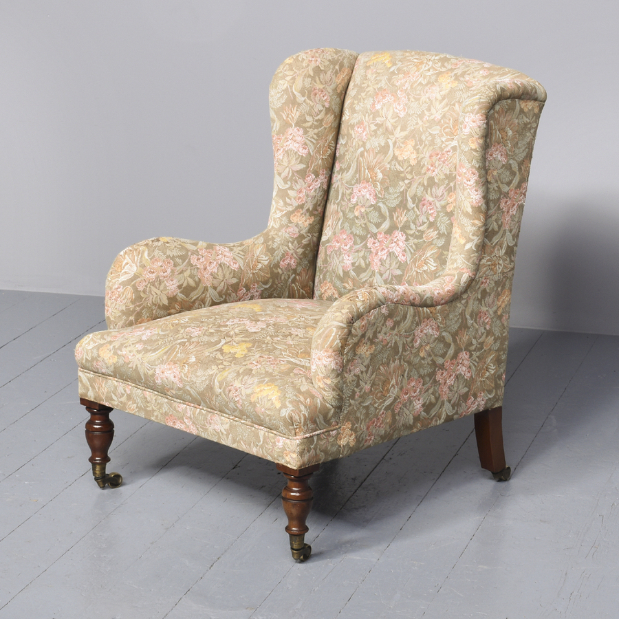 Antique Comfortable Late Victorian Upholstered Wing Chair Possibly Whytock & Reid