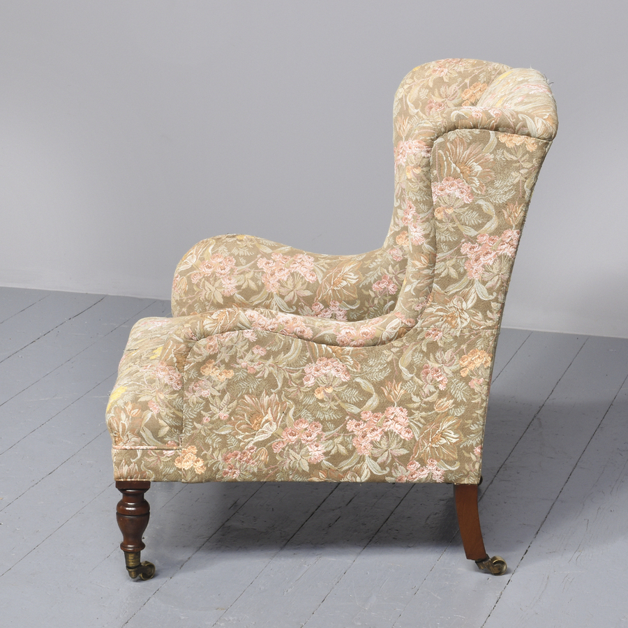 Antique Comfortable Late Victorian Upholstered Wing Chair Possibly Whytock & Reid
