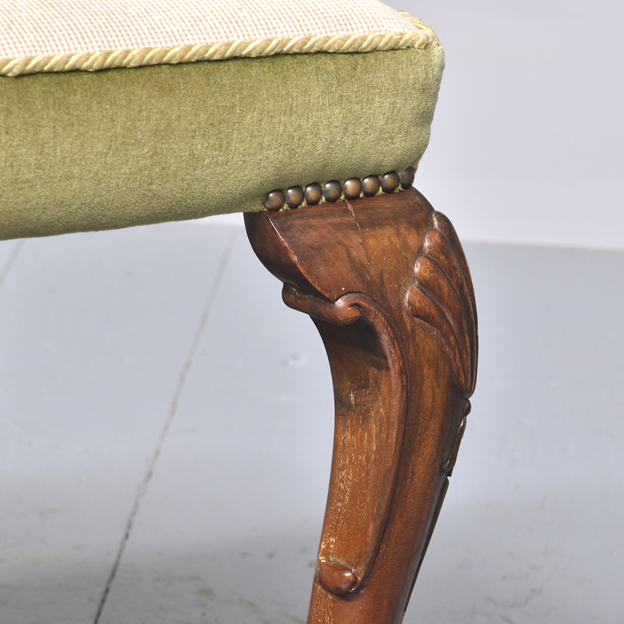 Antique Georgian Style Walnut Stool with Embroidered Upholstery