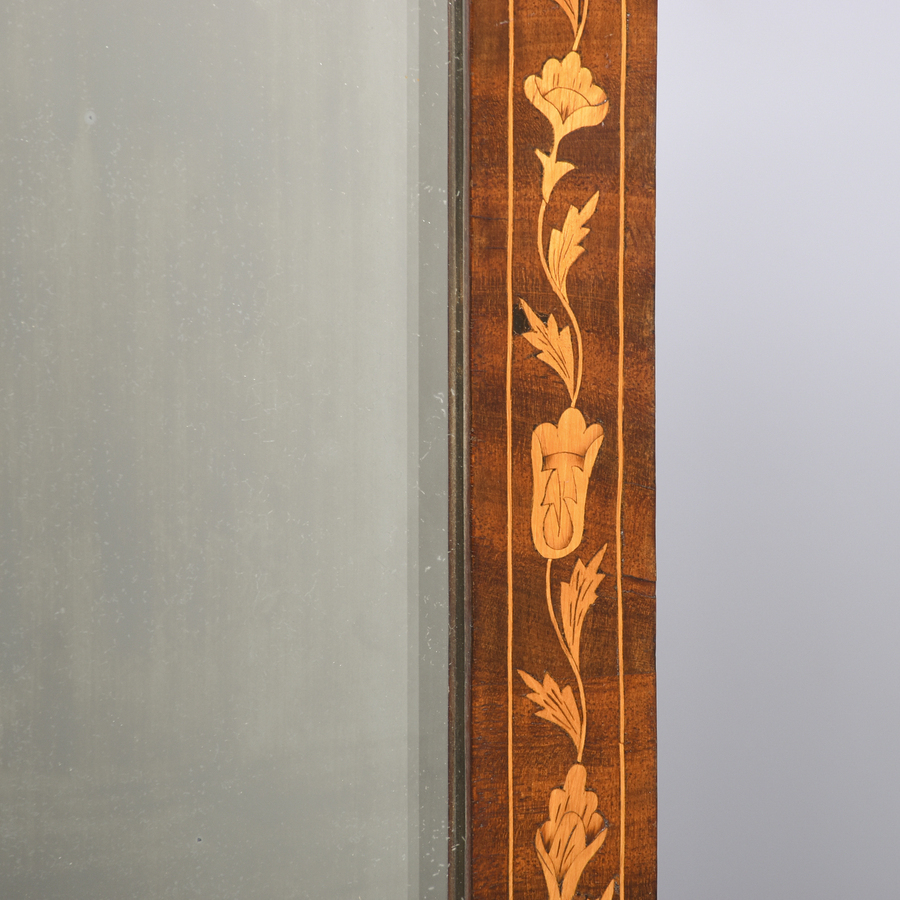 Antique Dutch Marquetry Inlaid Rectangular Mahogany Wall Mirror