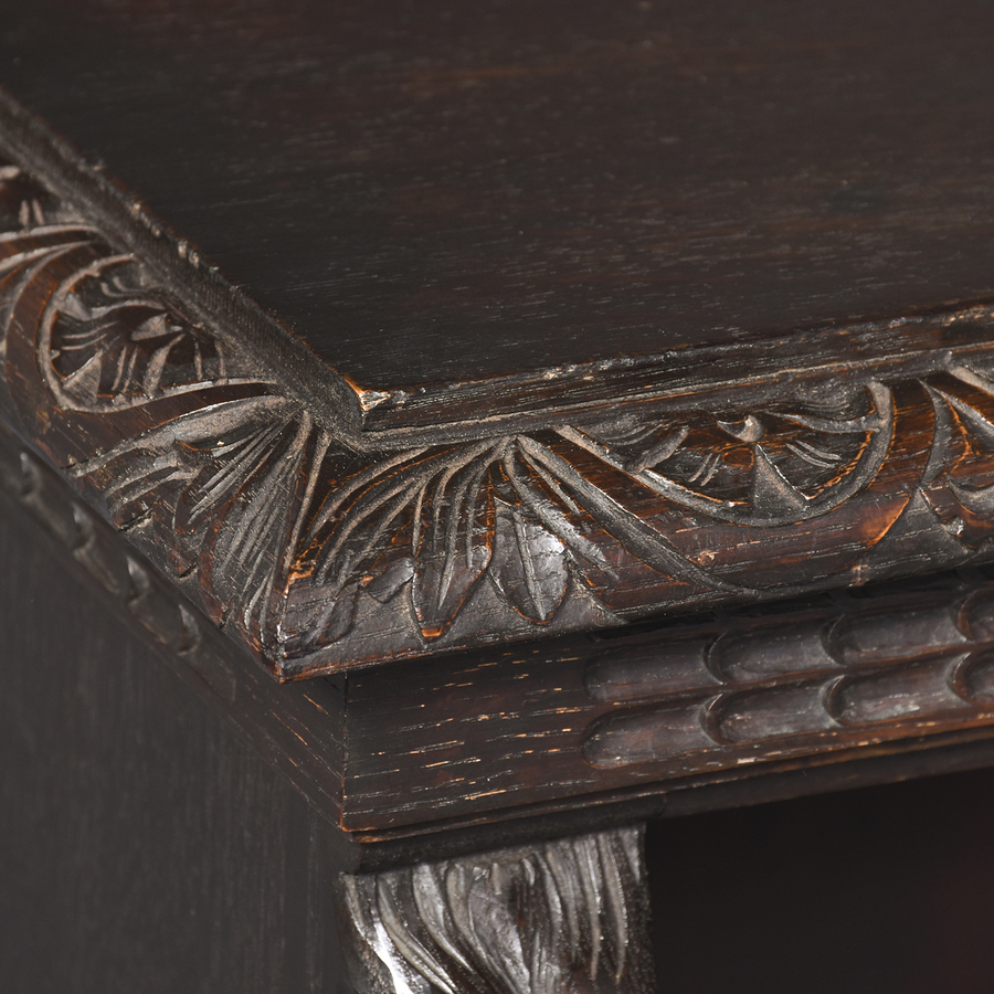 Antique Carved Oak Victorian Jacobean-Style Flemish Open Bookcase