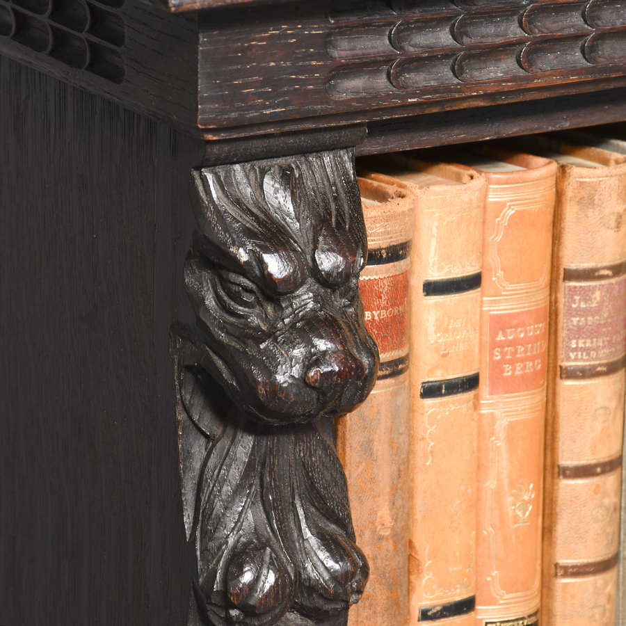 Antique Carved Oak Victorian Jacobean-Style Flemish Open Bookcase