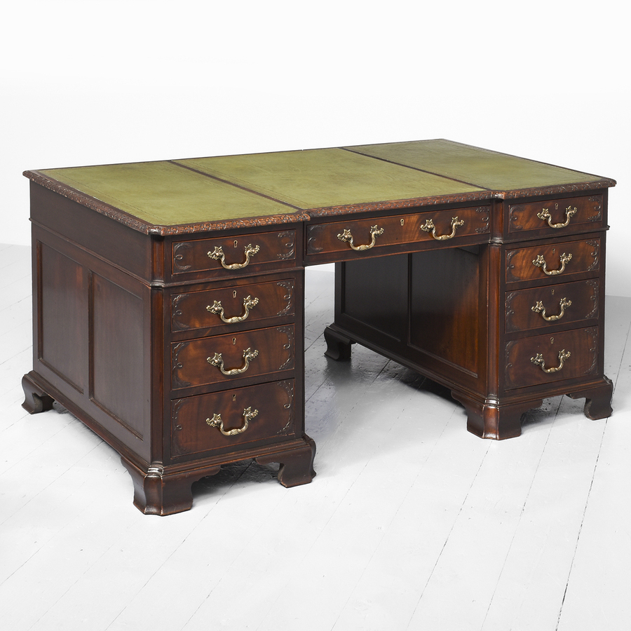 Chippendale Style Carved Mahogany Free-Standing Partners Desk